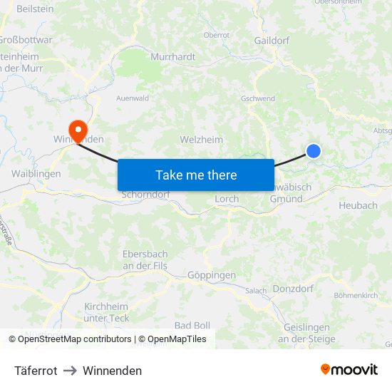 Täferrot to Winnenden map