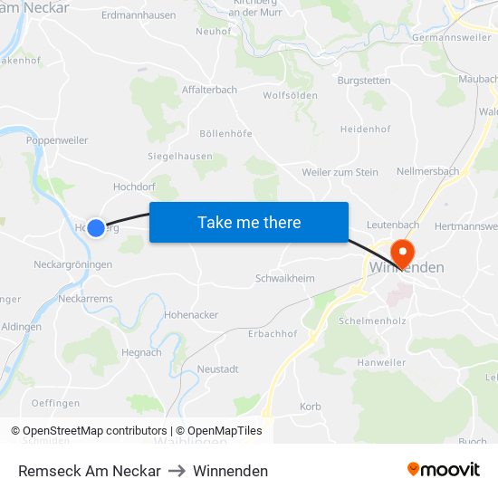 Remseck Am Neckar to Winnenden map