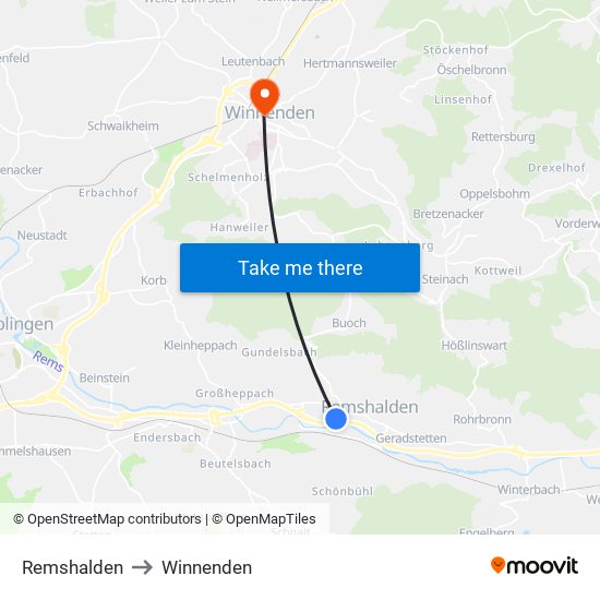 Remshalden to Winnenden map