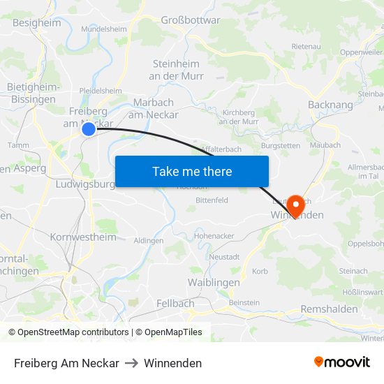 Freiberg Am Neckar to Winnenden map