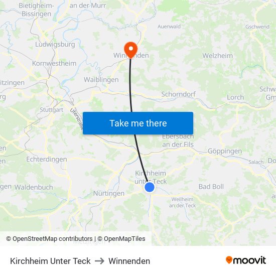 Kirchheim Unter Teck to Winnenden map