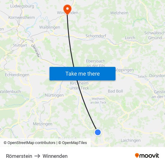 Römerstein to Winnenden map