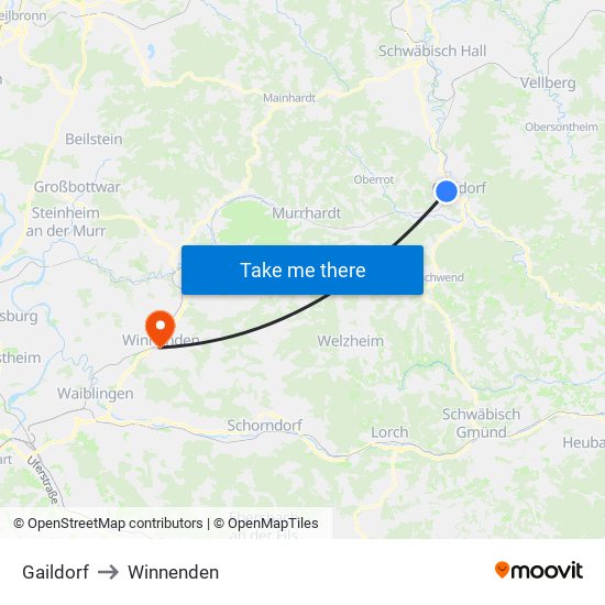 Gaildorf to Winnenden map