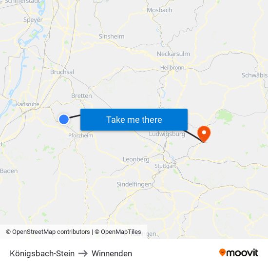 Königsbach-Stein to Winnenden map