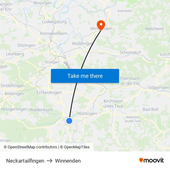 Neckartailfingen to Winnenden map