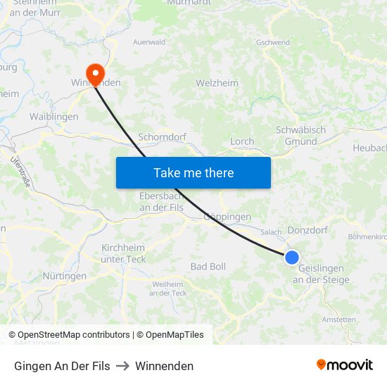 Gingen An Der Fils to Winnenden map