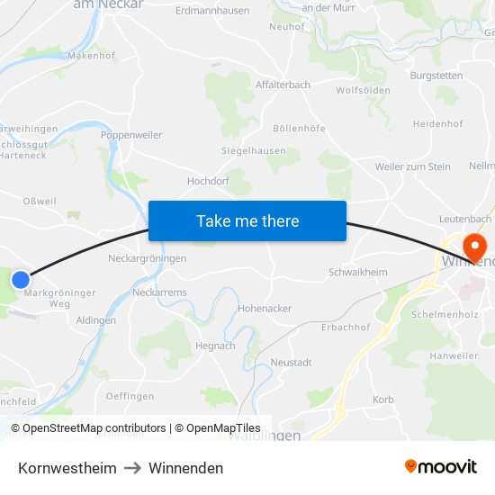 Kornwestheim to Winnenden map
