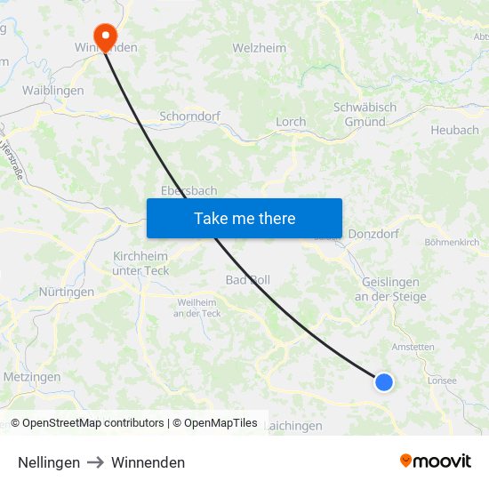 Nellingen to Winnenden map