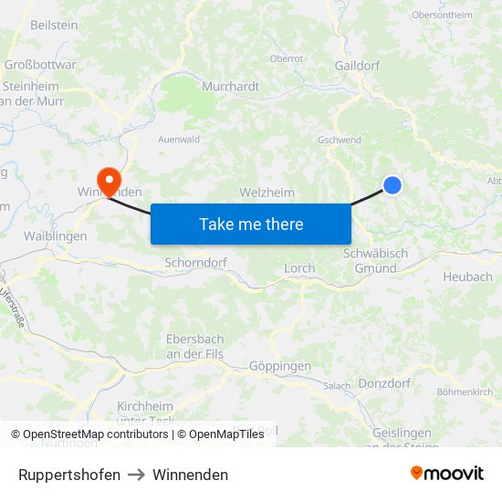 Ruppertshofen to Winnenden map