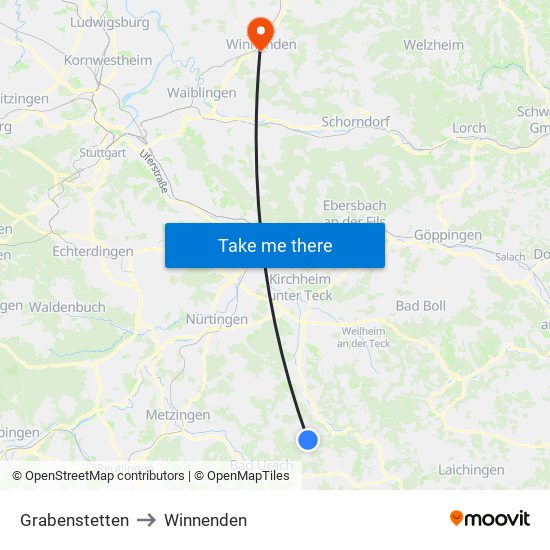 Grabenstetten to Winnenden map