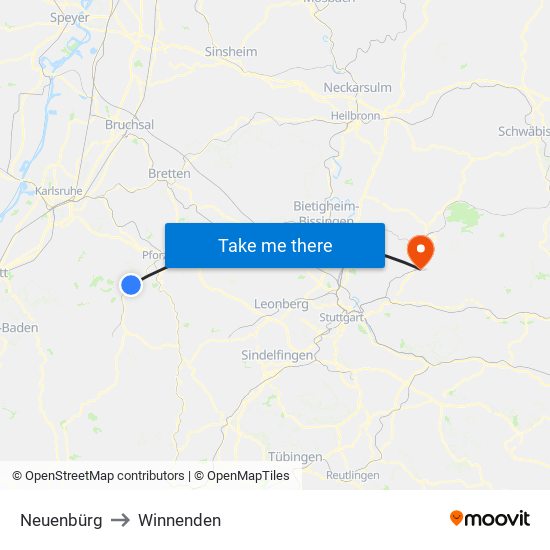 Neuenbürg to Winnenden map