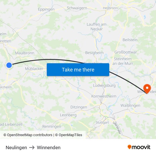 Neulingen to Winnenden map
