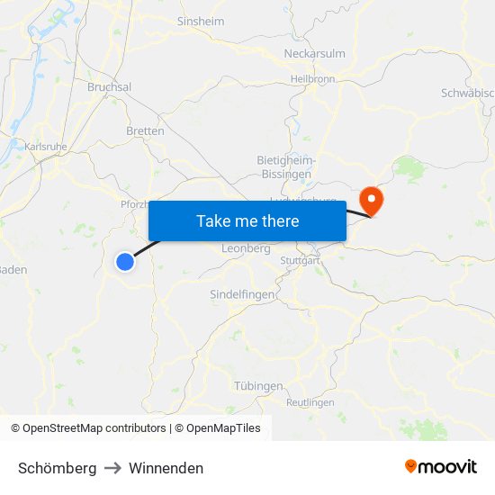 Schömberg to Winnenden map