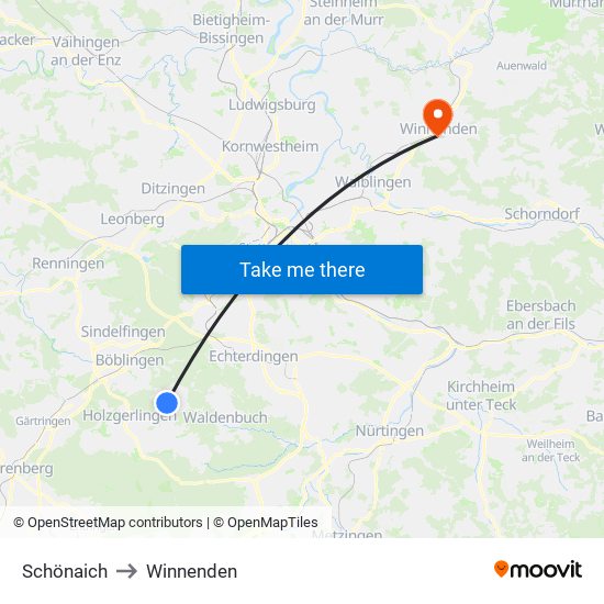 Schönaich to Winnenden map