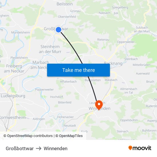 Großbottwar to Winnenden map