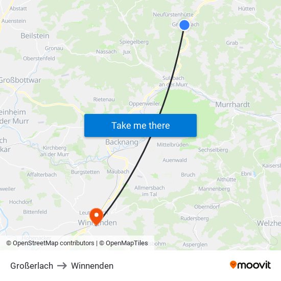 Großerlach to Winnenden map