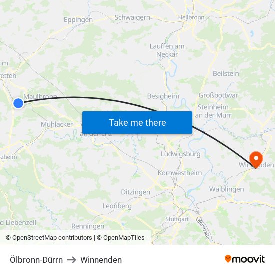 Ölbronn-Dürrn to Winnenden map