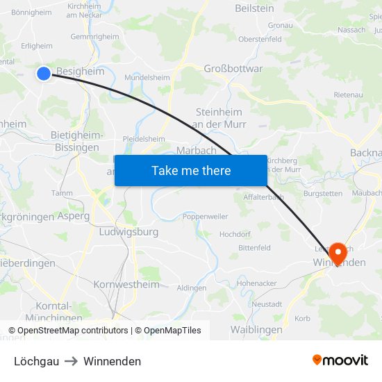 Löchgau to Winnenden map