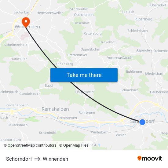 Schorndorf to Winnenden map