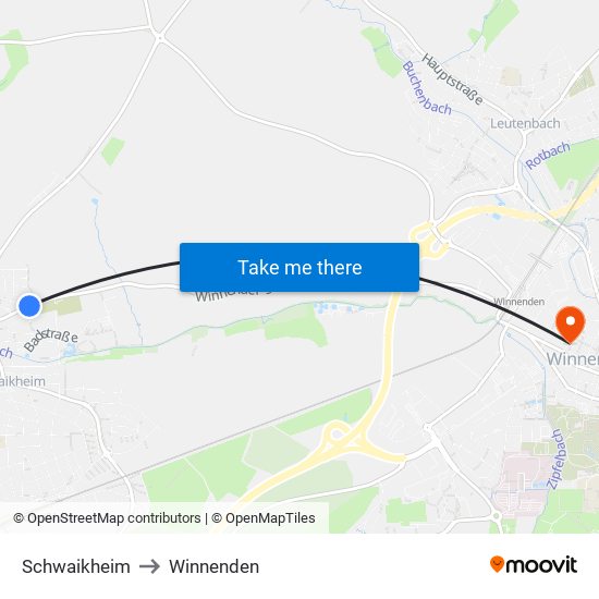 Schwaikheim to Winnenden map