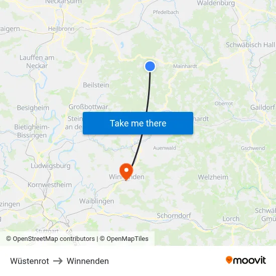 Wüstenrot to Winnenden map