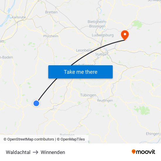 Waldachtal to Winnenden map