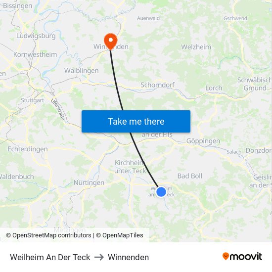 Weilheim An Der Teck to Winnenden map