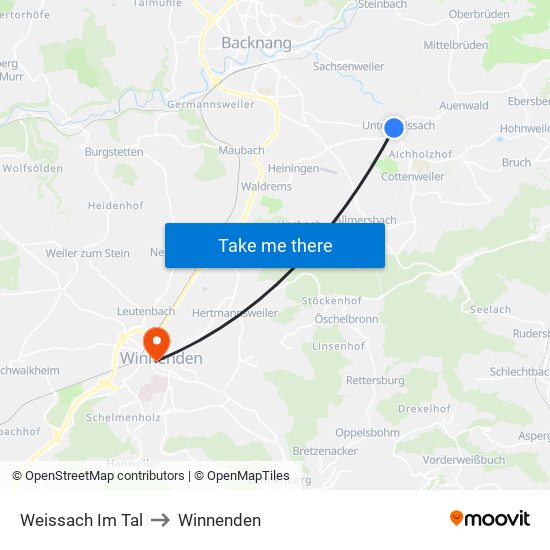 Weissach Im Tal to Winnenden map