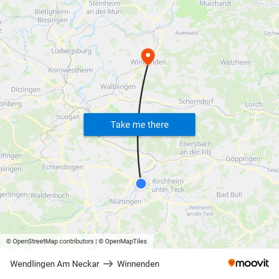 Wendlingen Am Neckar to Winnenden map