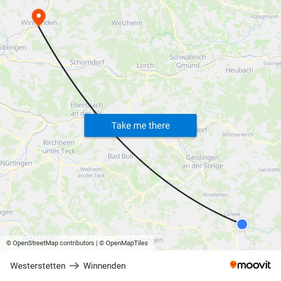 Westerstetten to Winnenden map