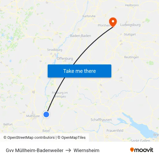 Gvv Müllheim-Badenweiler to Wiernsheim map