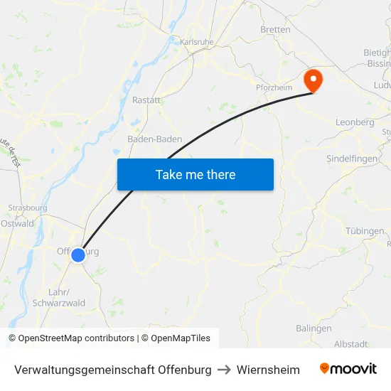 Verwaltungsgemeinschaft Offenburg to Wiernsheim map