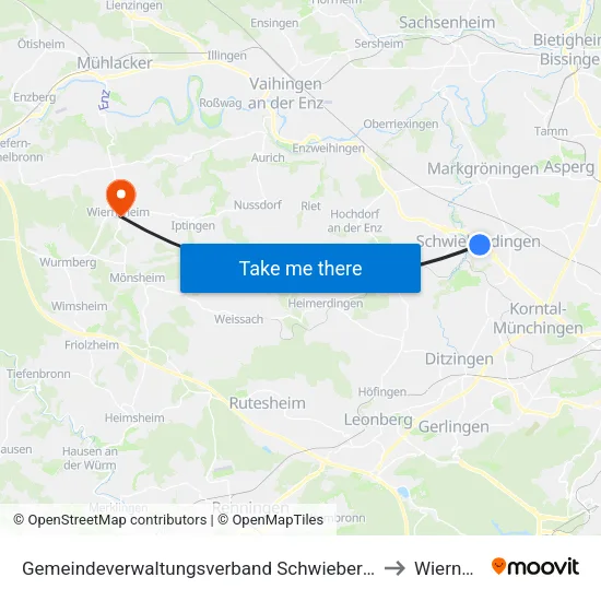 Gemeindeverwaltungsverband Schwieberdingen-Hemmingen to Wiernsheim map