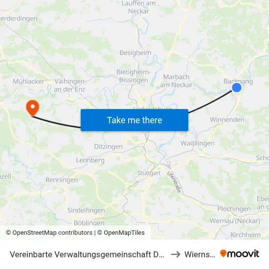 Vereinbarte Verwaltungsgemeinschaft Der Stadt Backnang to Wiernsheim map