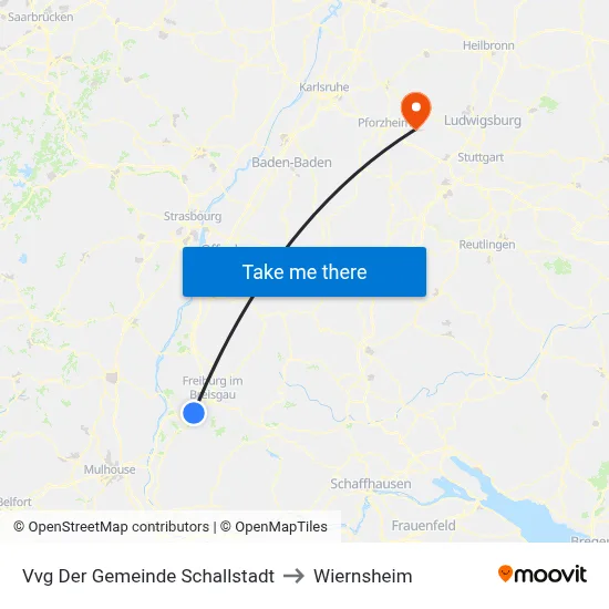 Vvg Der Gemeinde Schallstadt to Wiernsheim map