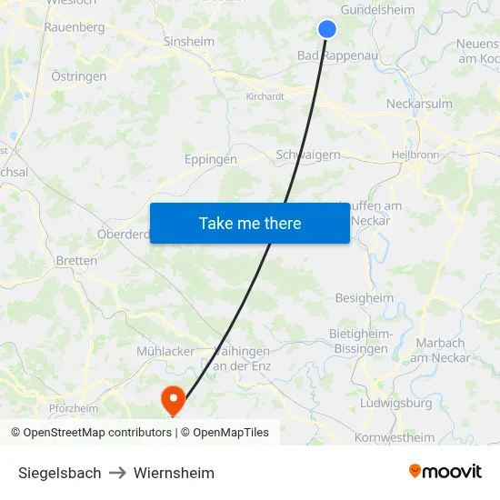 Siegelsbach to Wiernsheim map