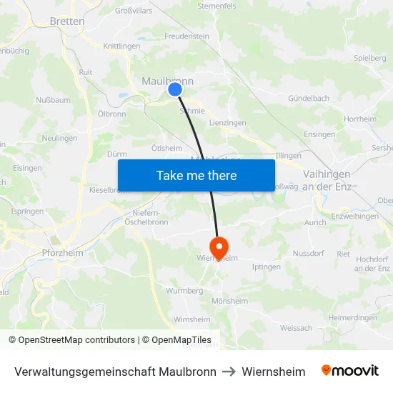 Verwaltungsgemeinschaft Maulbronn to Wiernsheim map