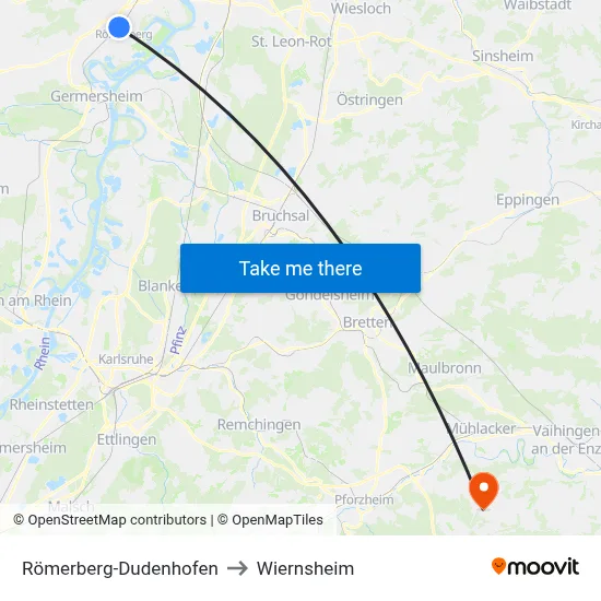 Römerberg-Dudenhofen to Wiernsheim map