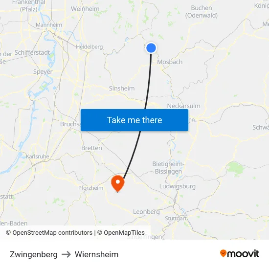 Zwingenberg to Wiernsheim map