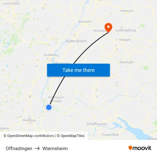 Offnadingen to Wiernsheim map