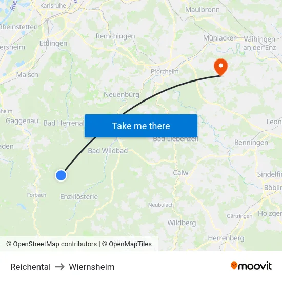 Reichental to Wiernsheim map