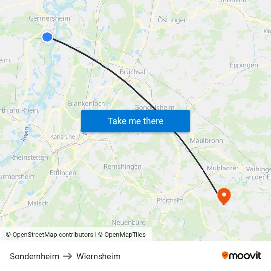 Sondernheim to Wiernsheim map