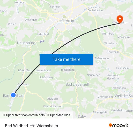 Bad Wildbad to Wiernsheim map