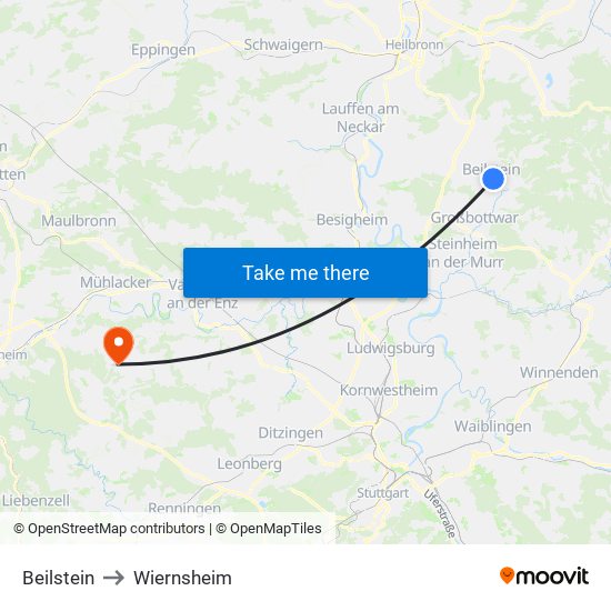 Beilstein to Wiernsheim map