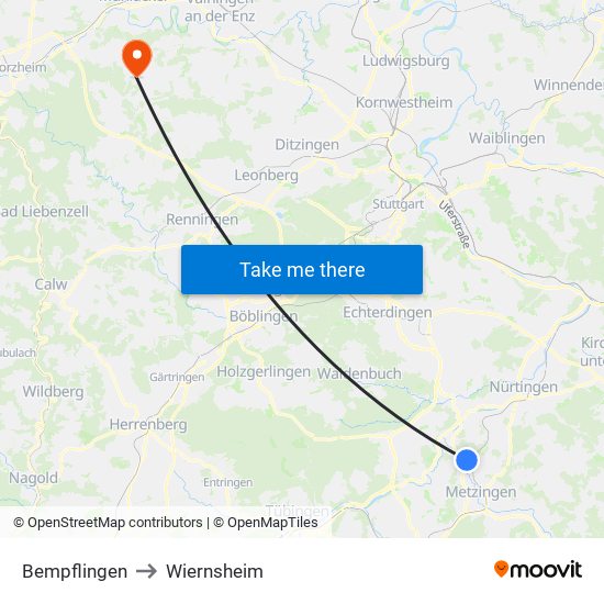 Bempflingen to Wiernsheim map