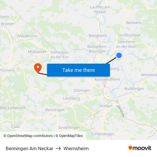 Benningen Am Neckar to Wiernsheim map
