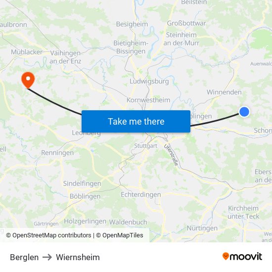 Berglen to Wiernsheim map