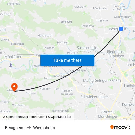 Besigheim to Wiernsheim map