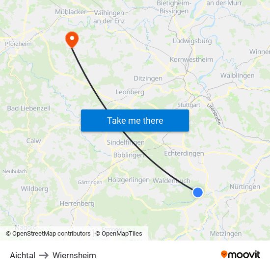 Aichtal to Wiernsheim map
