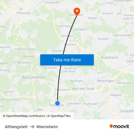 Althengstett to Wiernsheim map